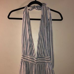 blue and white striped jumpsuit